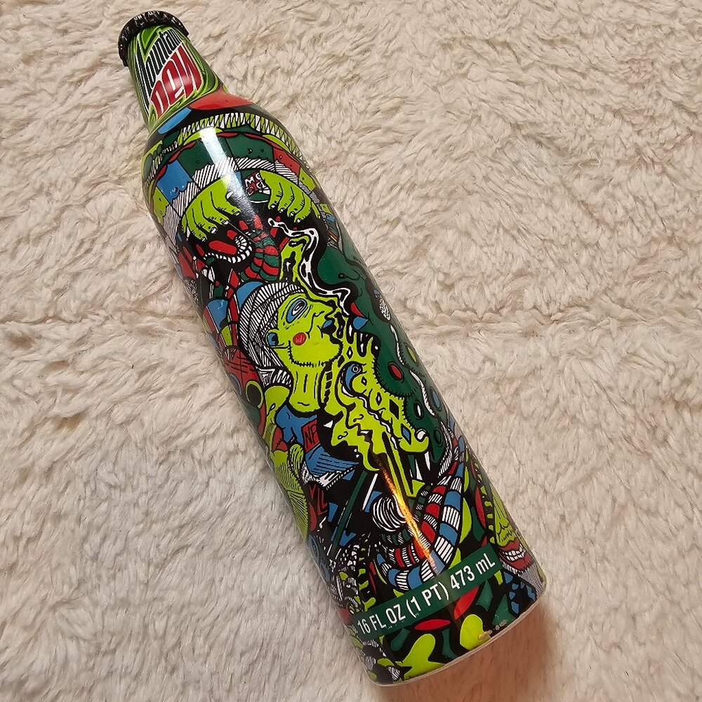 2008 Mountain Dew Green Lable Art Aluminum Bottle Full Chuck Anderson